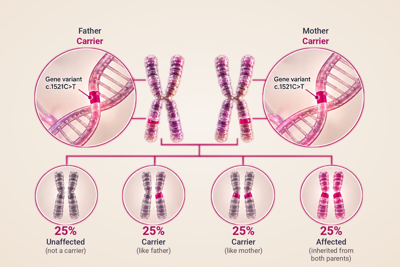 Illustration of autosomal recessive inheritance when both parents are carriers