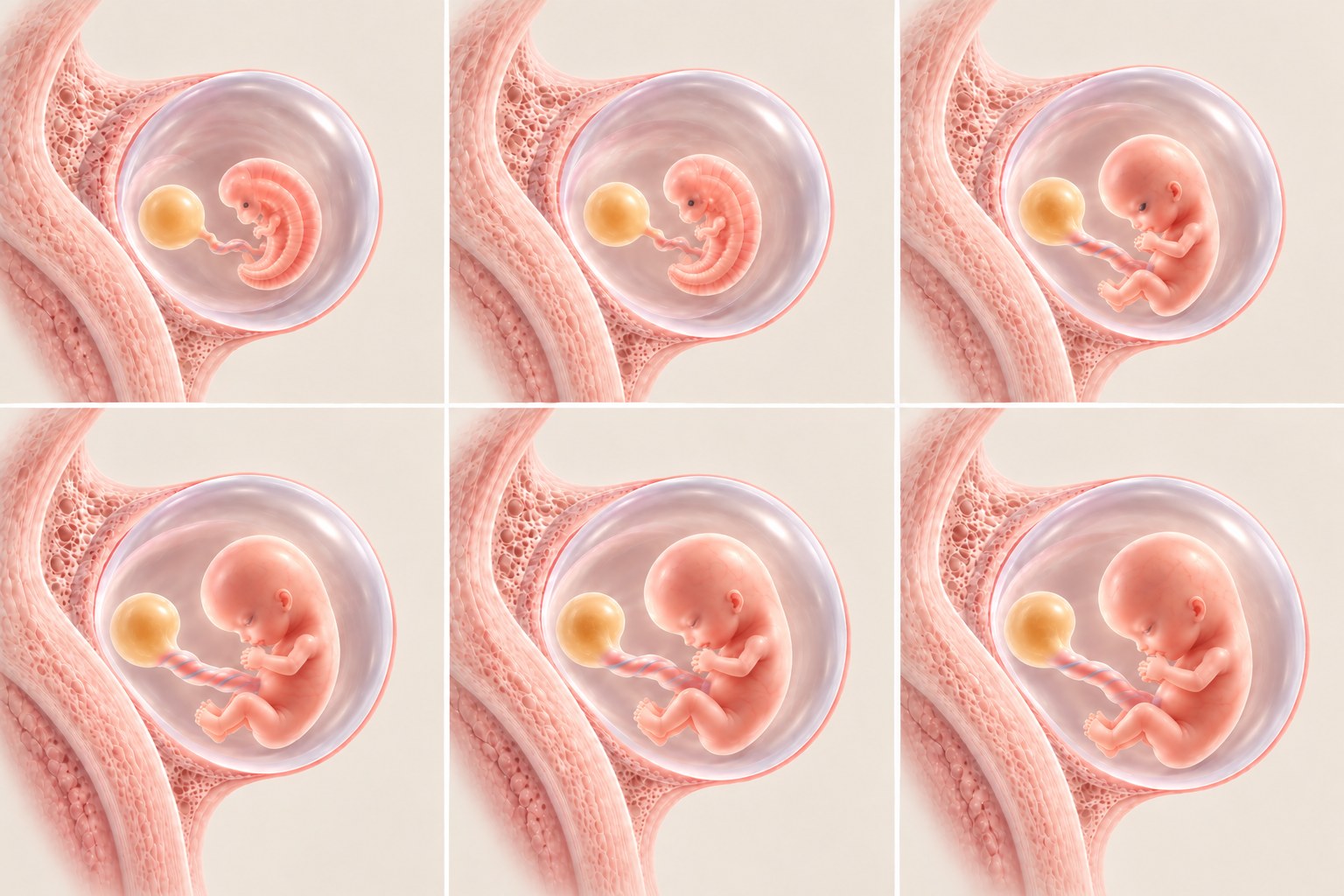 Illustration of a baby’s early development from 6 to 10 weeks of pregnancy