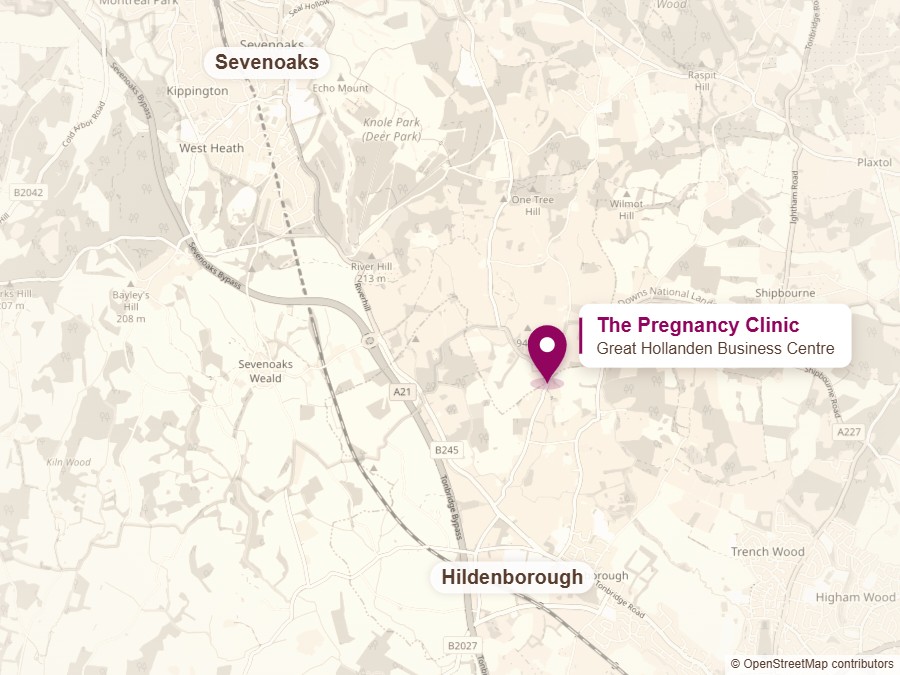 Map showing The Pregnancy Clinic at Great Hollanden Business Centre, between Sevenoaks and Hildenborough